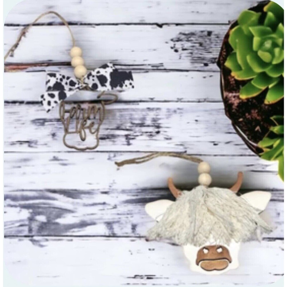 Car Charm for Rearview Mirror - Highland Cow - New